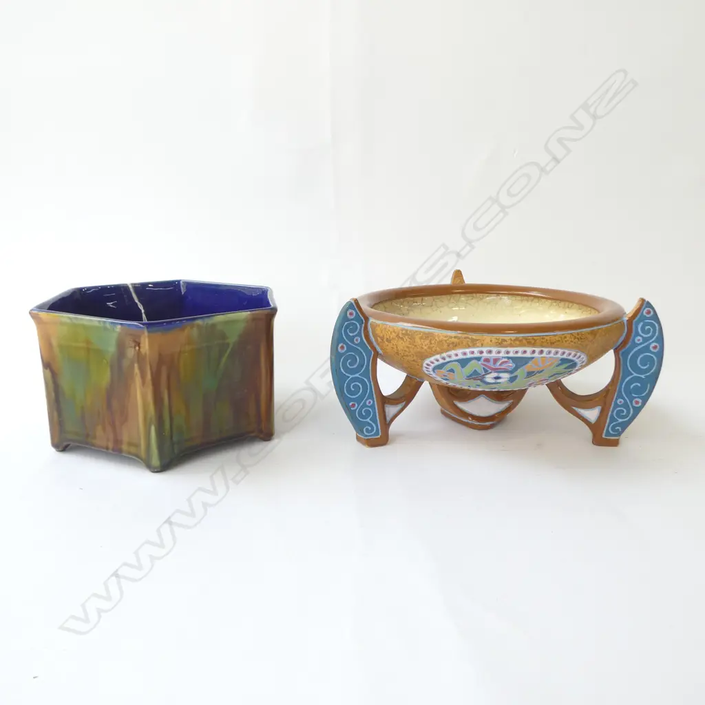 2 PCS ART DECO; WARDLE SML TABLE JARDINERE, Dia.180mm & AMPHORA WARE TRI FOOTED DISH Image 1++