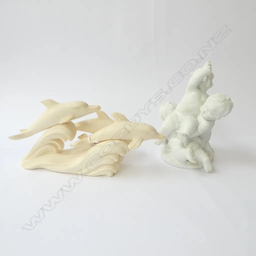 PARIAN WARE CHERUB FIGURE GROUP + DOLPHIN GROUP by A. GIANNELLI W.300mm Image 1++