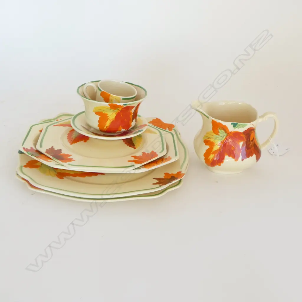 7PC COLLECTION WILKINSON'S AUTUMN LEAF PAT CHINA PLATES JUG COFFEE CAN ETC Image 1++