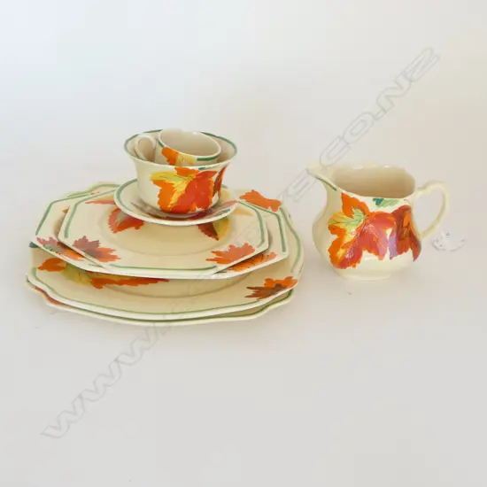 7PC COLLECTION WILKINSON'S AUTUMN LEAF PAT CHINA PLATES JUG COFFEE CAN ETC
