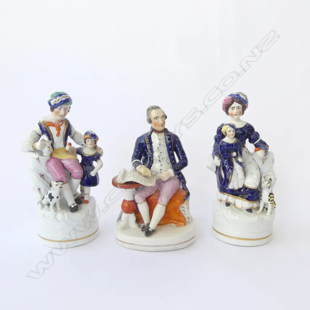 2 ANTIQUE CHINA FIGURES H.180mm (REPAIRS) + CAPTAIN JAMES COOK FLAT BACK DATING 1847 71/2 INCH Image 1++