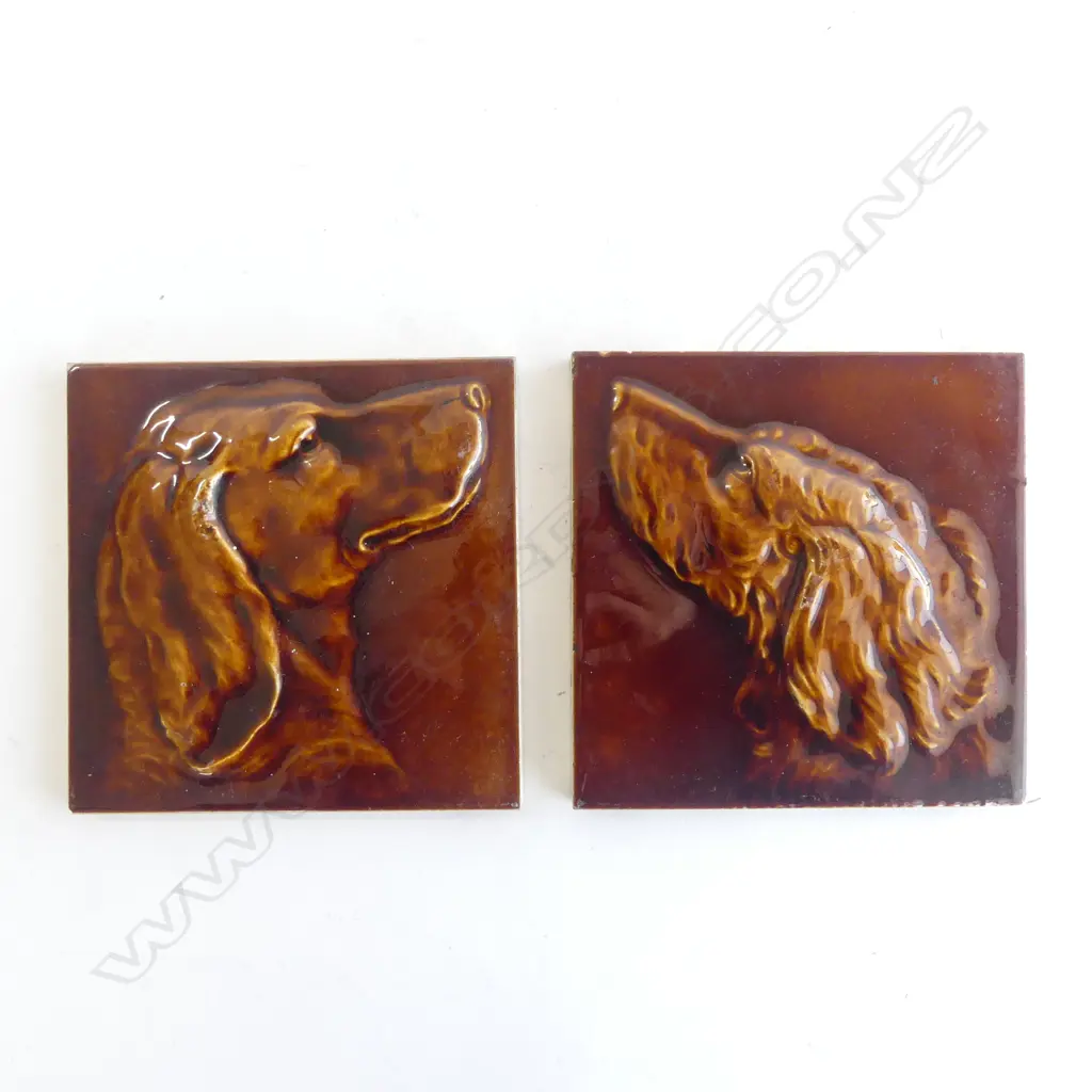 PAIR OF 19THC DOG TILES 152 x 152 x 152mm Image 1++