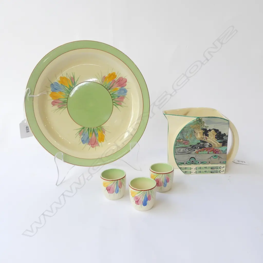 C/CLIFF CROCUS PAT PLATE DIA260MM 3 EGG CUPS & DECO STAMFORD shape JUG H130MM Image 1++