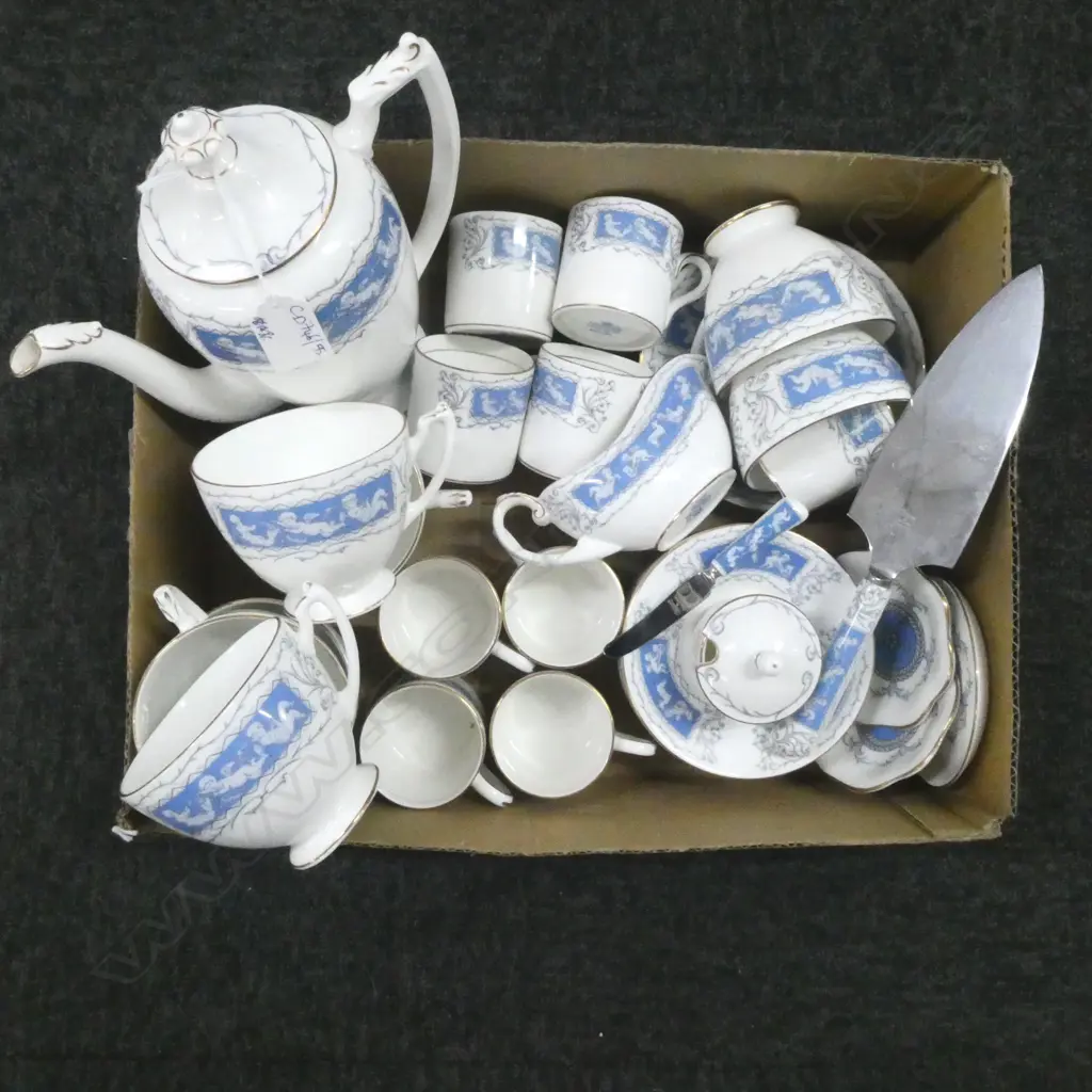 ASST. COALPORT 'REVELRY' INCL. 8 DEMITASSE C/S + COFFEE POT (hairlines), 7 TEA CUPS ETC Image 1++