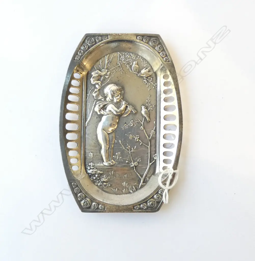 ART NOUVEAU CALLING CARD TRAY SILVER PLATED MAKER’S STAMP, L.130MM Image 1++