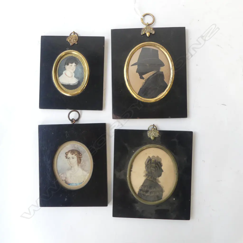 4 REGENCY PORTRAIT MINIATURES; PR SILHOUETTES + 2 YOUNG WOMEN 145x120mm Image 1++