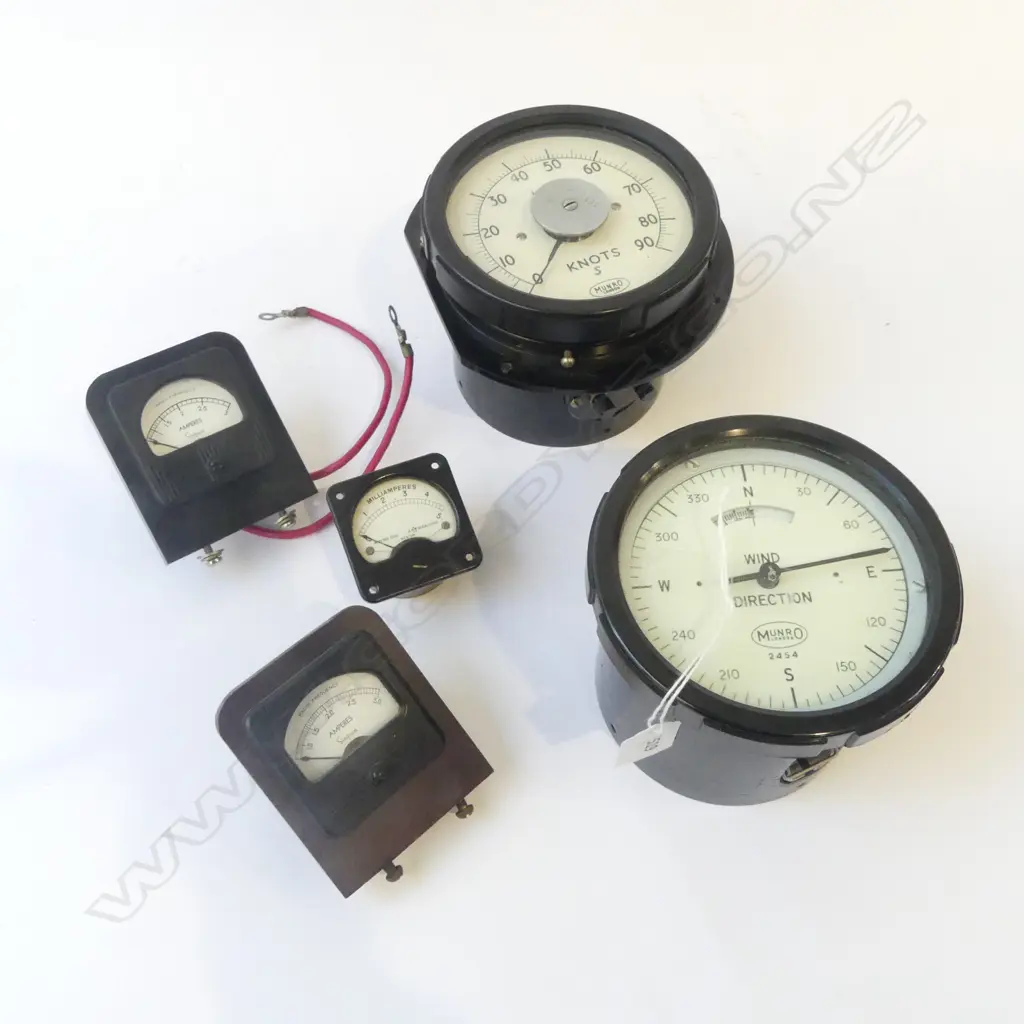 5 VINTAGE METERS; 3 AMPERES, KNOTS, WIND DIRECTION 150mm dia Image 1++
