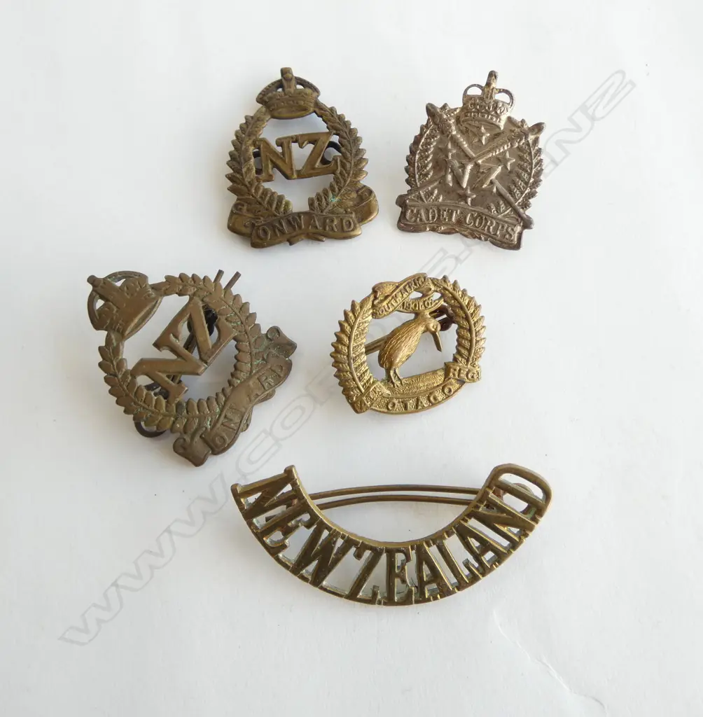 5 OLD MILITARY BADGES includes 'South Africa 1901-02 Otago' etc Image 1++