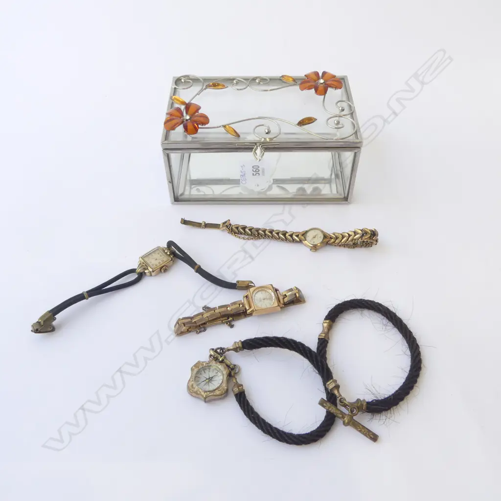 3 OLD WATCHES & VICTORIAN? COMPASS (FAULTS) + JEWELLERY BOX Image 1++