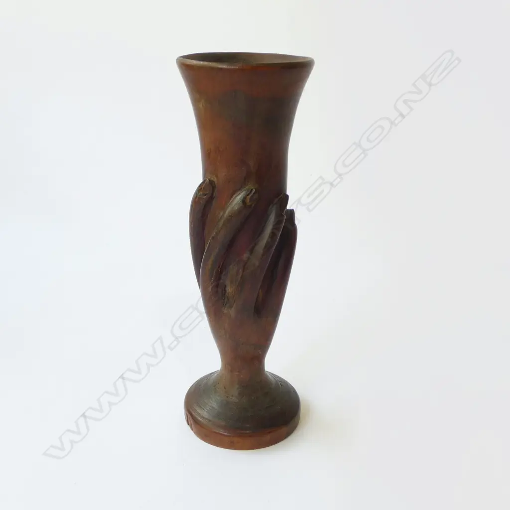 PITCAIRN ISLAND CARVED WOODEN HAND VASE ‘PITCAIR ISLAND’, L.220MM Image 1++