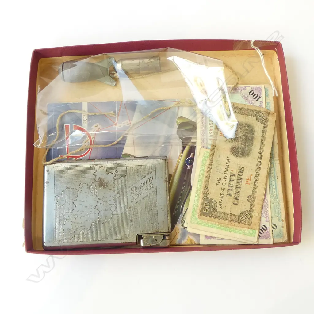WWII ETC, BULLET LIGHTER, BRITISH ZONE LIGHTER, 1943 ITALY CURRENCY, 1945 ‘CONTACT’ ETC   Image 1++