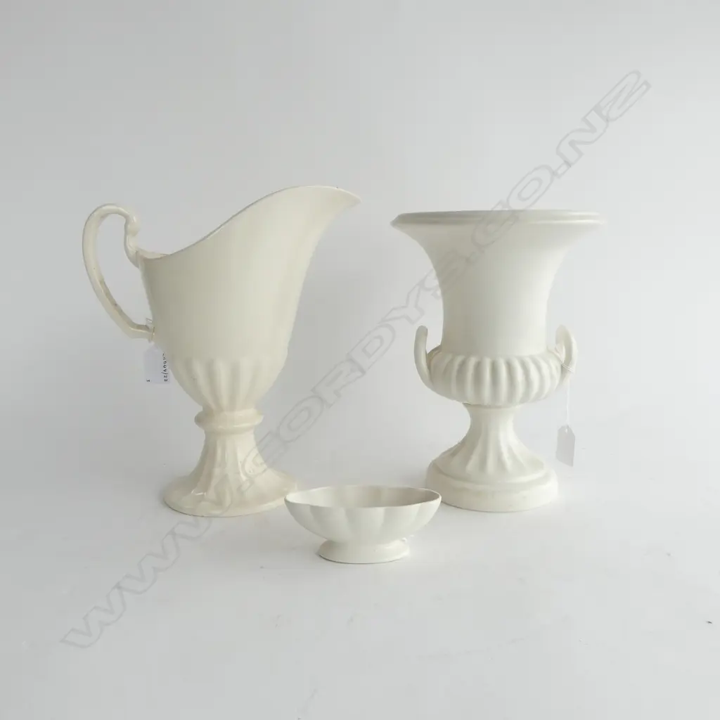 BESWICK WHITE CHINA 2 HANDLED VASE H250MM JUG H270MM & SMALL TROUGH VASE L115MM Image 1++