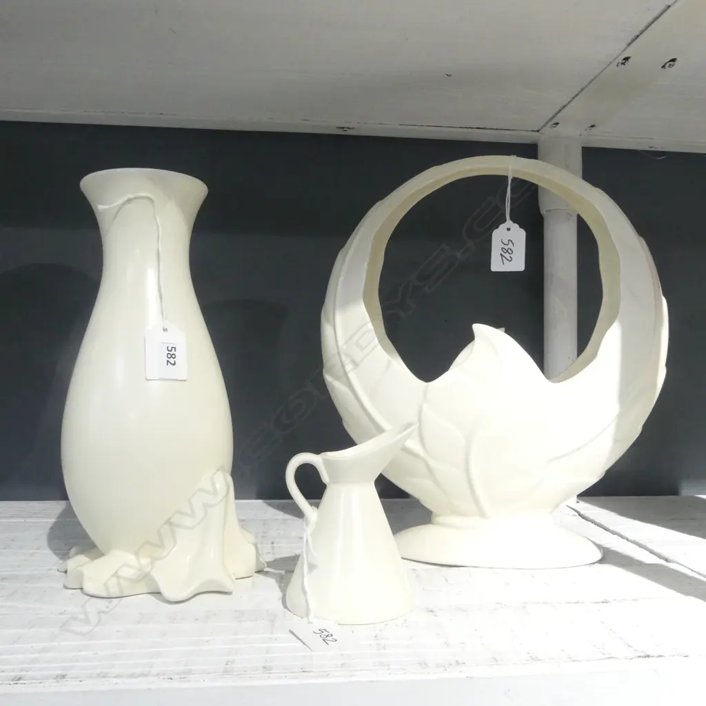 BESWICK  WHITE CHINA VASE H260 BASKET VASE H300MM & SMALL JUG H100MM Image 1++