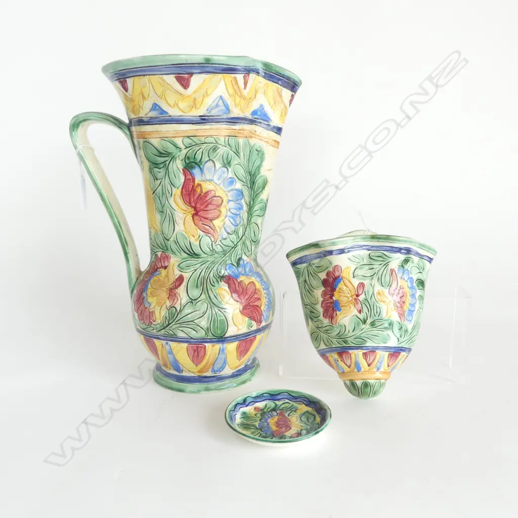 LARGE BESWICK MAJOLICA PAT JUG H300MM MATCHING WALL POCKET L150MM  & SMALL DISH DIA90MM Image 1++