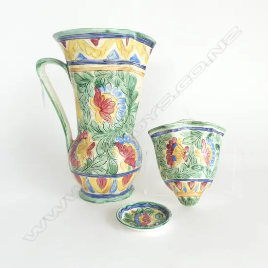 LARGE BESWICK MAJOLICA PAT JUG H300MM MATCHING WALL POCKET L150MM  & SMALL DISH DIA90MM