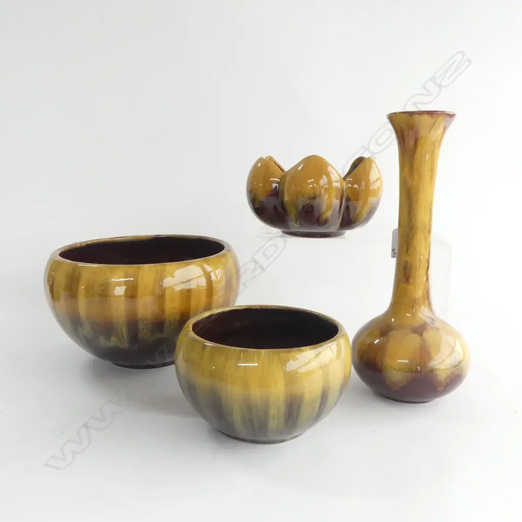 4 PCS  RUSTIC BLUE MOUNTAIN CHINA VASE H280MM & 3 BOWLS  Image 1++