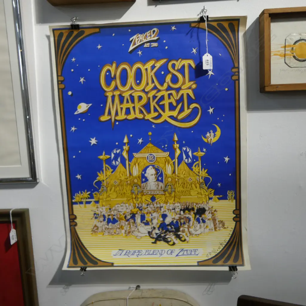 A 1970s vintage 'Cook St. Market' poster promoting 'A Rare Blend of Ztuff'. Published by Zpaceworkz... Auckalnd Wezt... (Plan-it Earth). 600 x 445. Note: Born in California in 1946 Image 1++