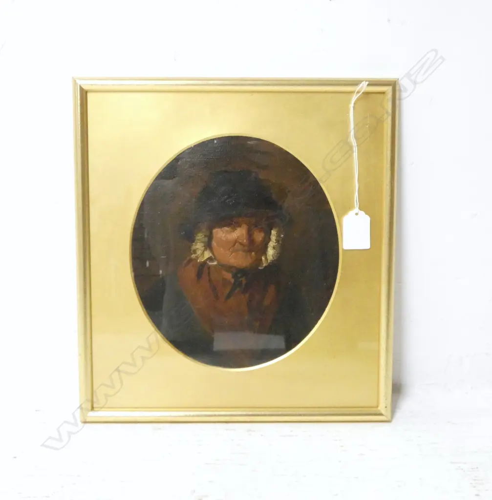 ARTIST UNKNOWN, 19thC OIL PORTRAIT OF AN OLD WOMAN, 210x190mm Image 1++