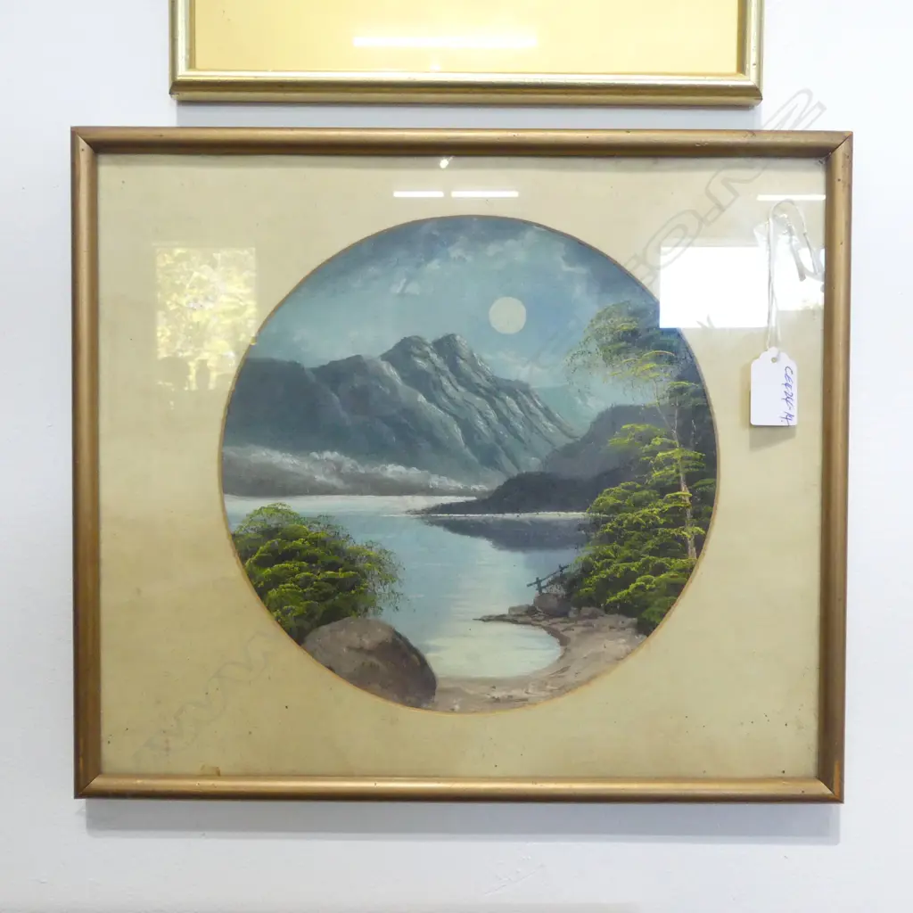 C1900 oil on plate MOONLIT LANDSCAPE Dia.235mm Image 1++