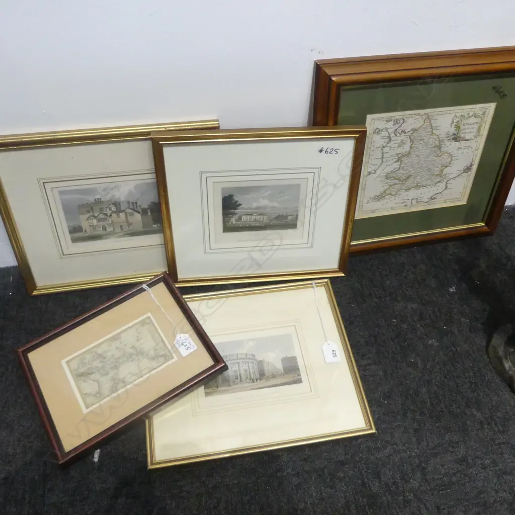 MAP OF ENGLAND C.1790 190x210mm, SOUTH SEA ISLANDS BULL 1831 85x140mm, 3 HAND COLOURED ENGRAVINGS ENGLISH BUILDINGS Image 1++