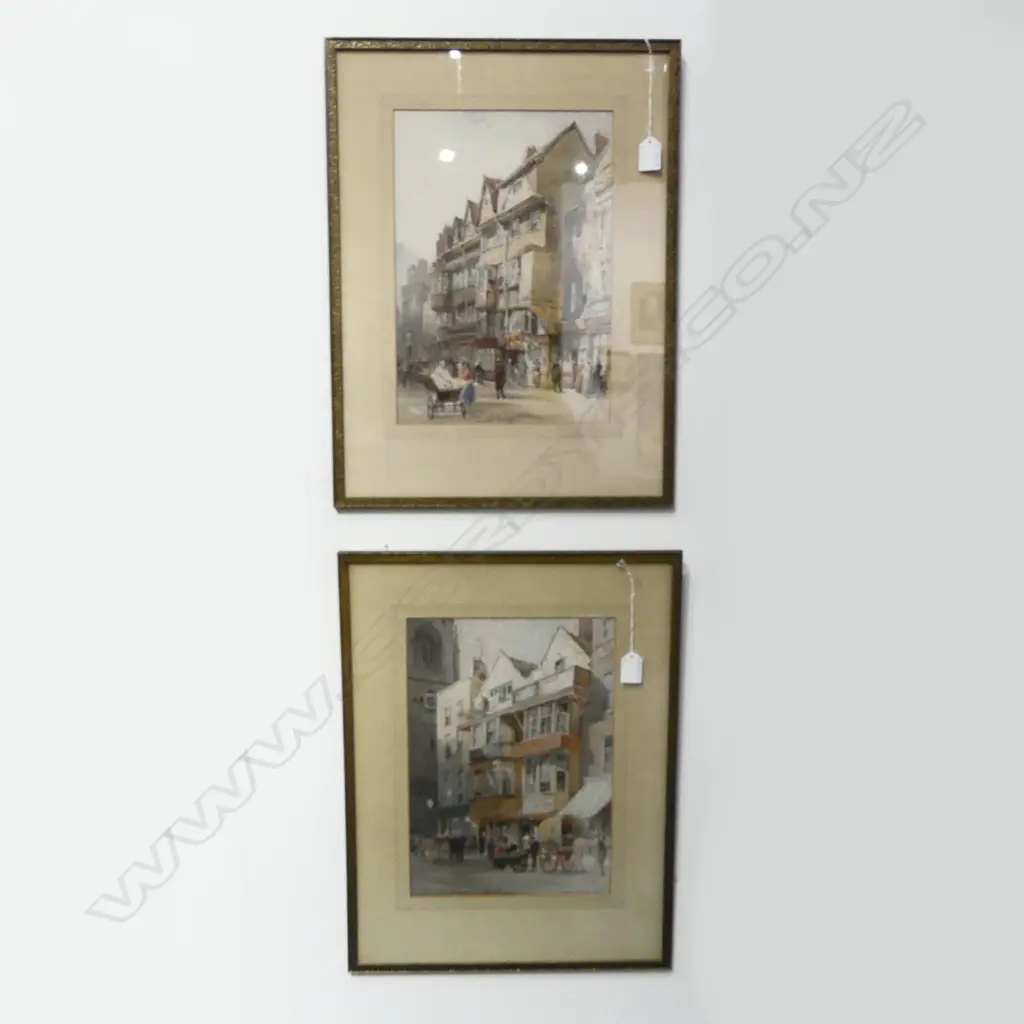 2 FRAMED PRINTS BY ERNST GEORGE, FLEET STREET & OXFORD ST LONDON, 350x250mm Image 1++