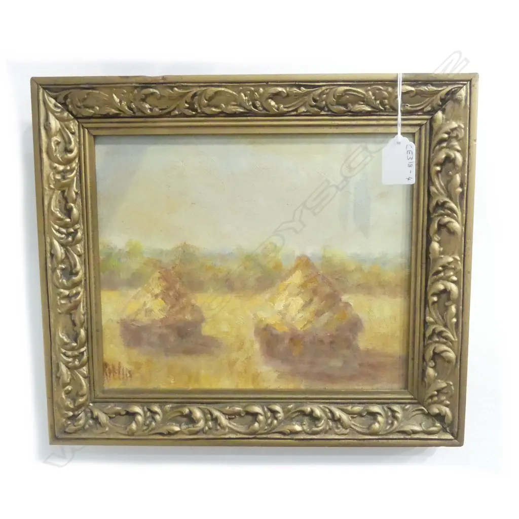 OIL PAINTING OF HAYSTACKS GILT FRAME 200 x 250mm Image 1++