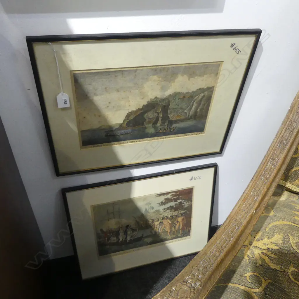 2 ETCHINGS; HIPPAH TOLOGA (foxing) & LANDING OF CAPT. COOK AT TANNA NEW HEBRIDES 230x330mm Image 1++