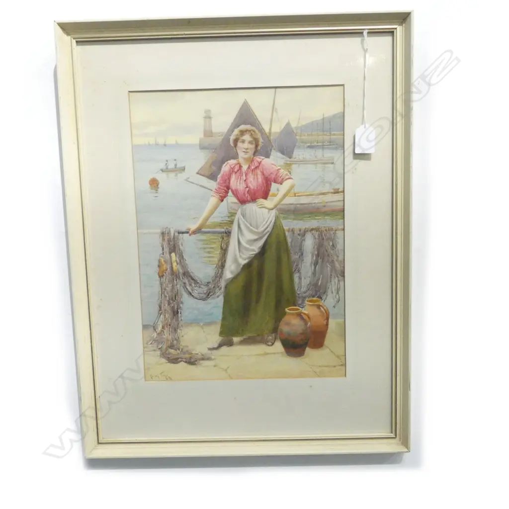 RALPH TODD 'RESTING NEWLYN HARBOUR' WC 380x270mm Image 1++