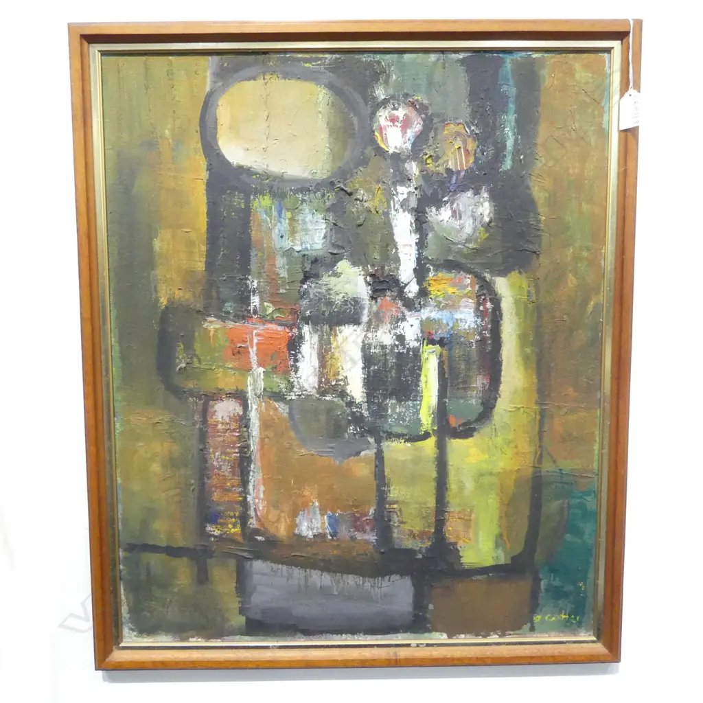 MODERNIST ABSTRACT OIL ON BOARD SIGNED COTTER 600x500mm Image 1++