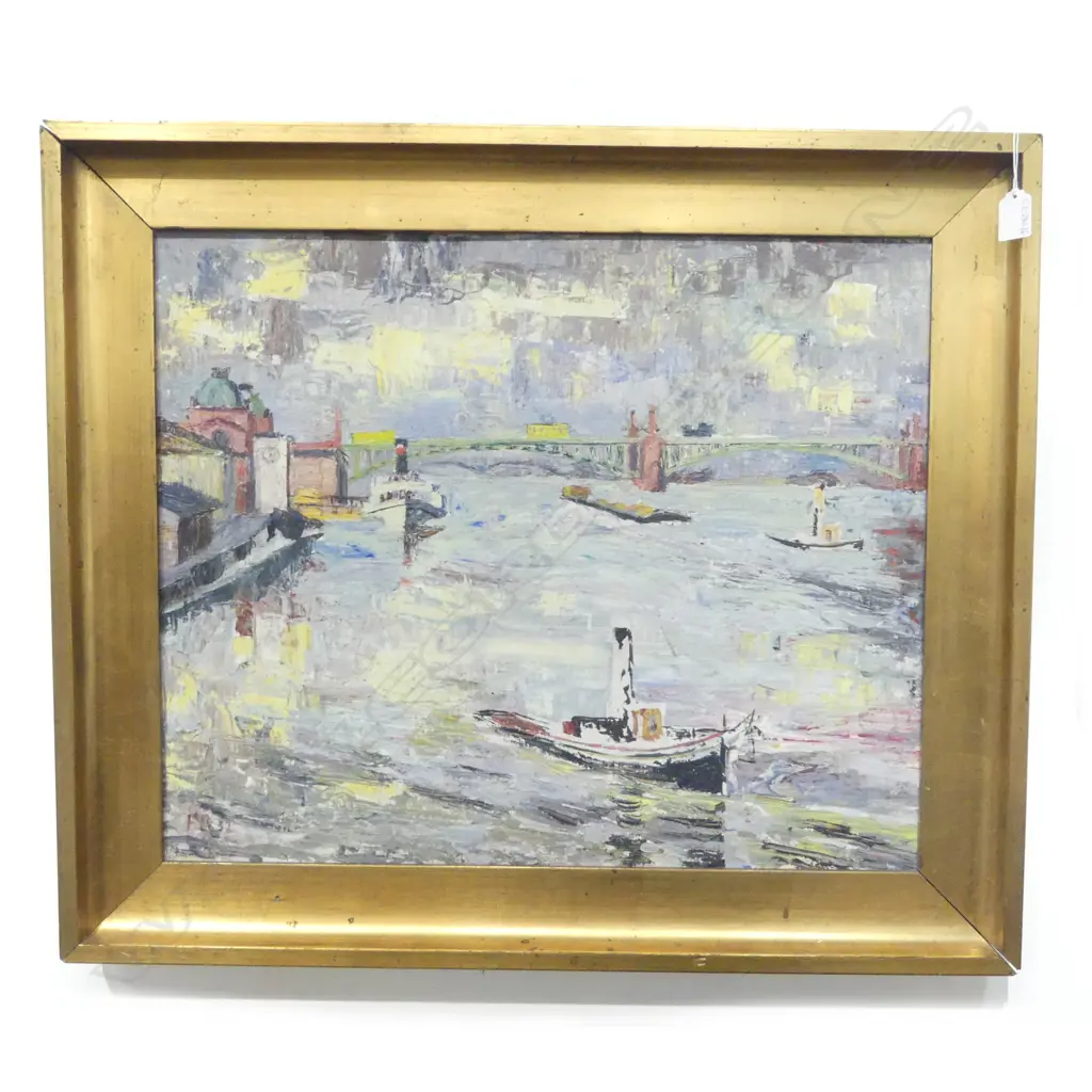 RIVER SCENE, OIL ON BOARD, INITIALLED FB 32, OIL ON BOARD 490x700mm Image 1++