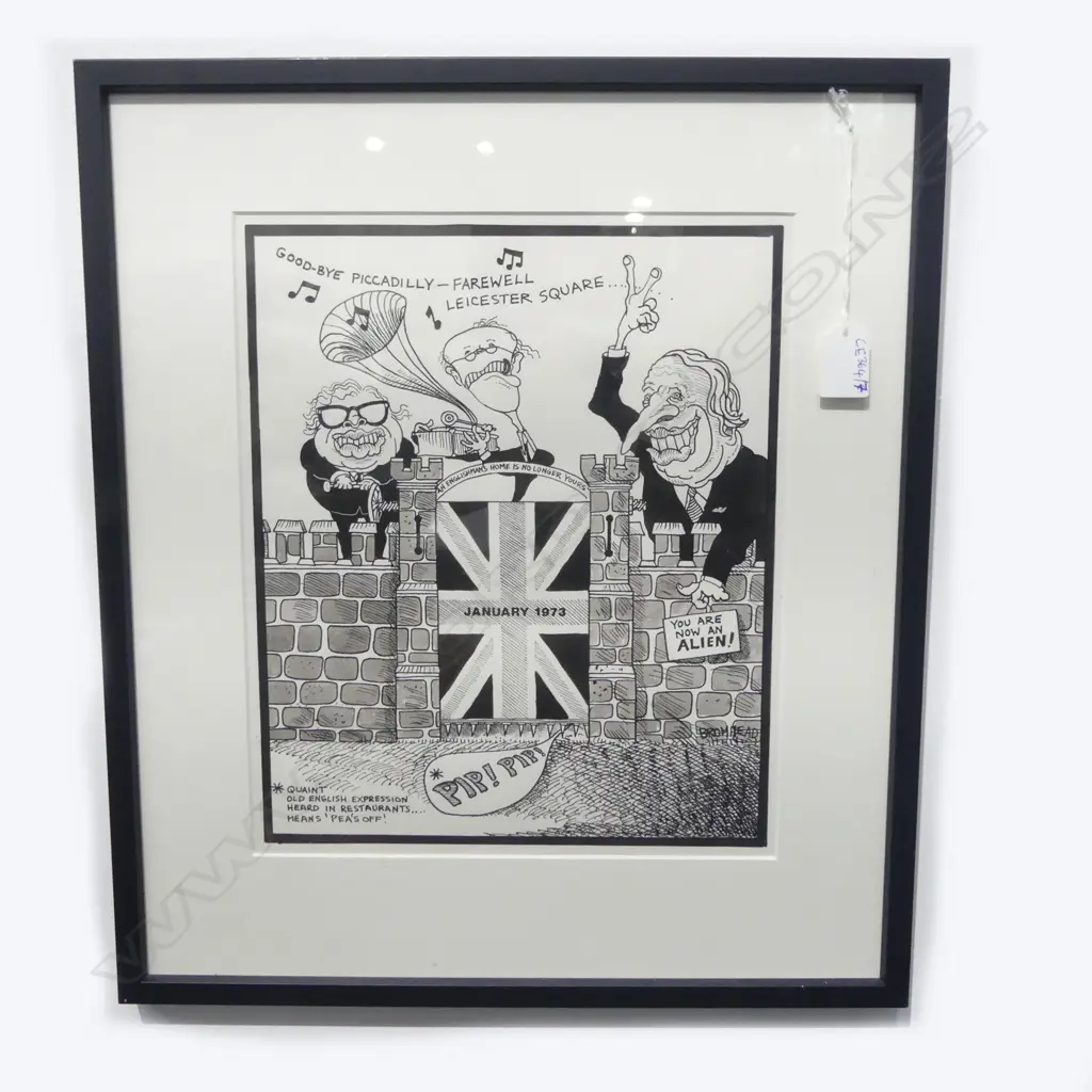 ORIGINAL PETER BROMHEAD CARTOON 'GOOD-BYE PICCADILLY FAREWELL LEICESTER SQUARE' JANUARY 1973 325x270mm Image 1++