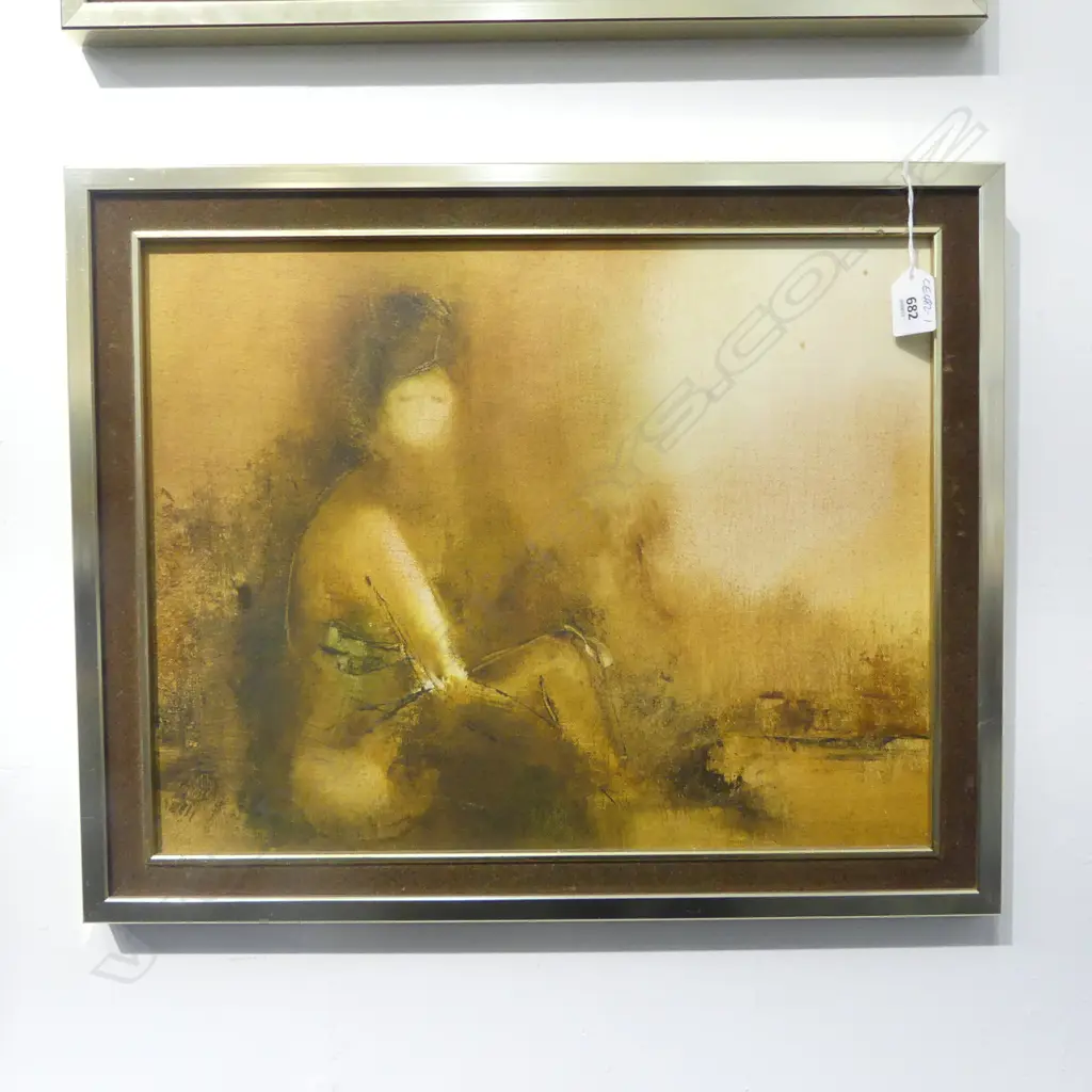 MARGERET WOOLLEY untitled seated woman  OIL ON CANVAS BOARD signed & dated 1982 verso 345 x 440mm Image 1++