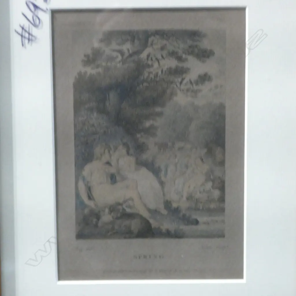 4 PRINTS 4 SEASONS 18THC PROBABLY BOOK ILLUSTRATIONS FRAMED 170X125mm Image 1++