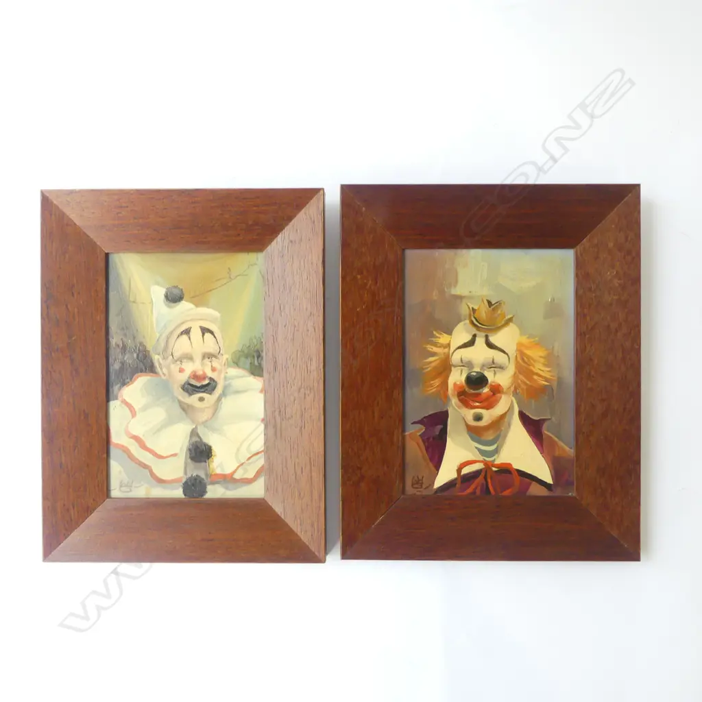 PR OIL PAINTINGS OF CLOWNS, SIGNED, 165x115mm Image 1++