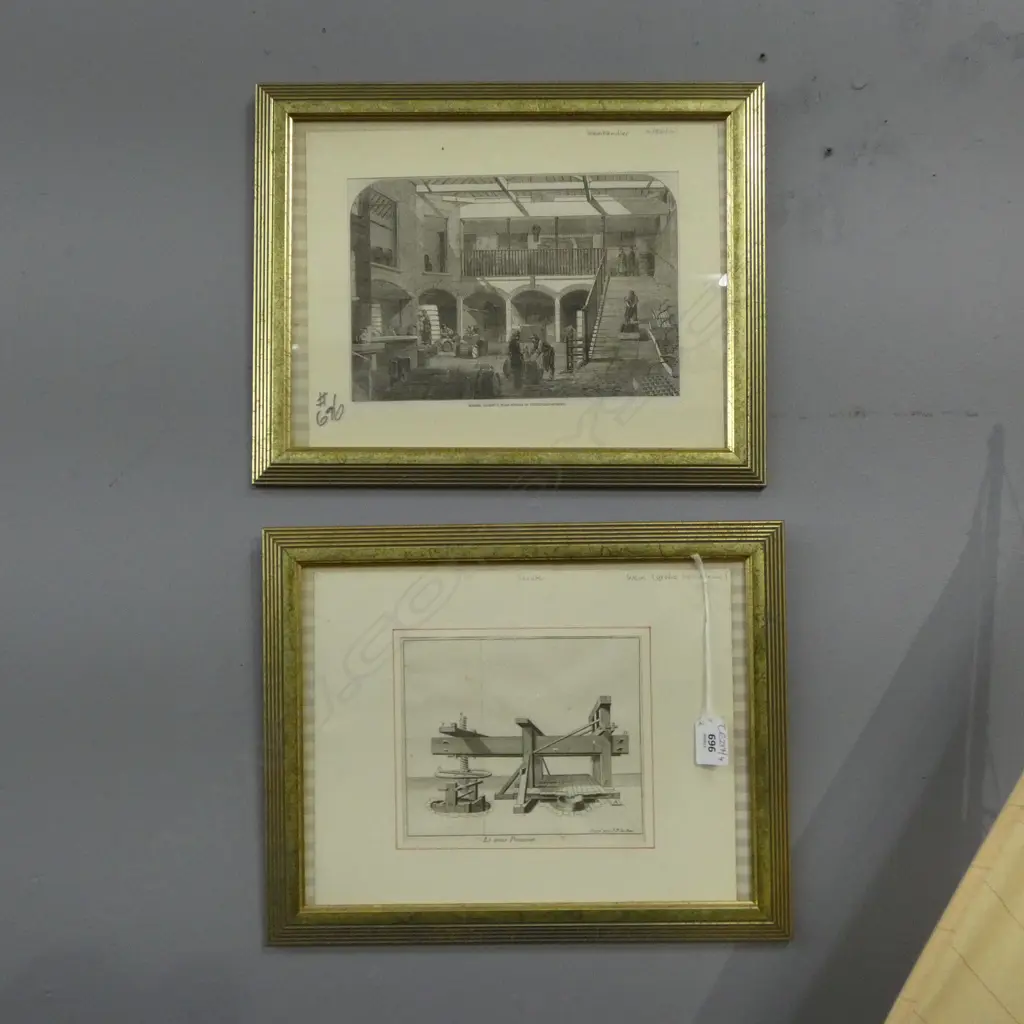 2 ANTIQUE WINE THEMED PRINTS; GILBEYS WINE STORES & 'LE GROS PRESSOIR' 145x170mm Image 1++