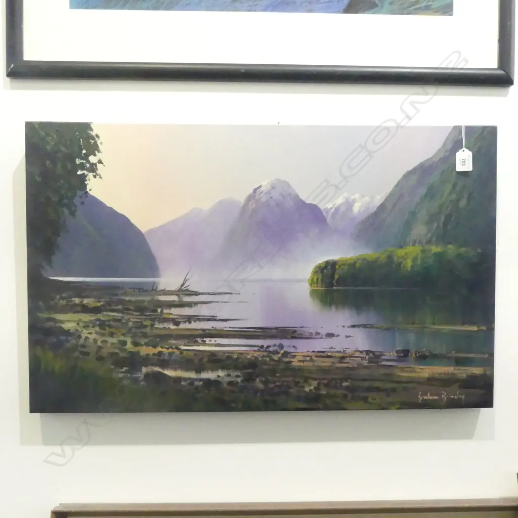 GRAHAM BRINSLEY ACRYLIC ON CANVAS untitled Fiordland Mitre Peak 460 x 750mm signed Image 1++