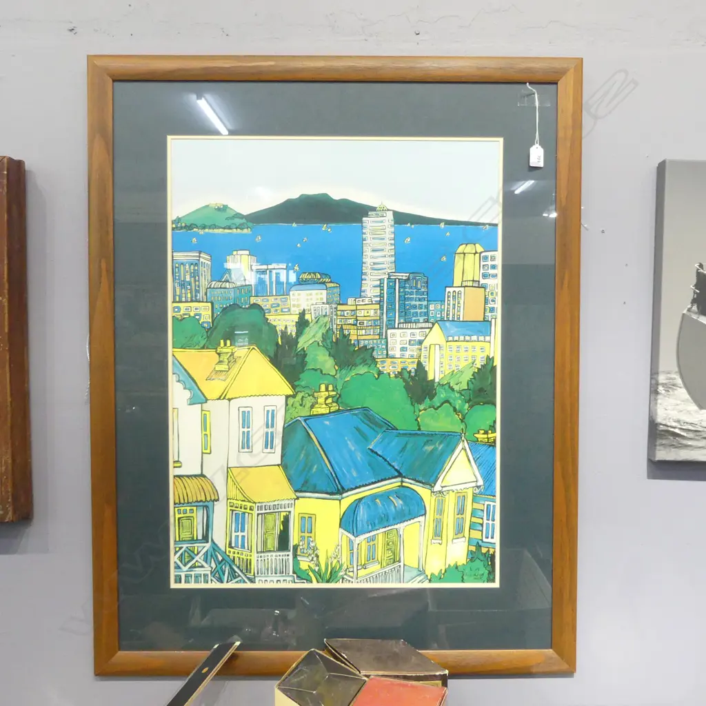 FIONA HOLROYD WHYTE 'AUCKLAND HARBOUR FROM PONSONBY' PRINT 750x545mm Image 1++