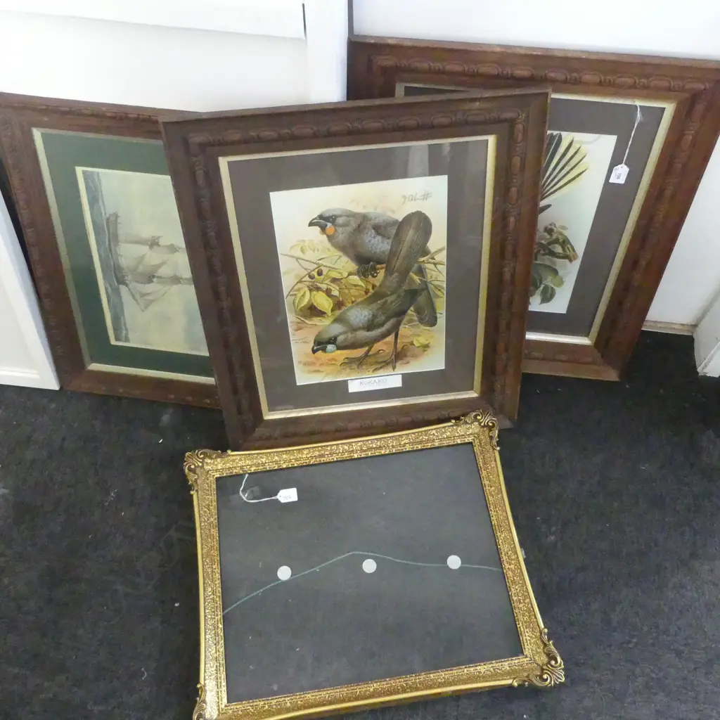 2 FRAMED N.Z. NATIVE PRINTS + FRAMED SIGNED SHIP PRINT 'FRIENDSHIP' + FRAME Image 1++