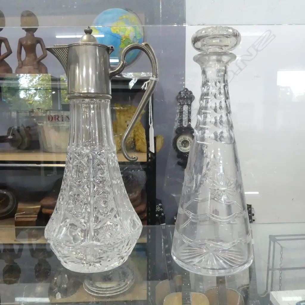 CRYSTAL DECANTER + PEWTER & CUT GLASS WATER JUG H 330 MM Image 1++