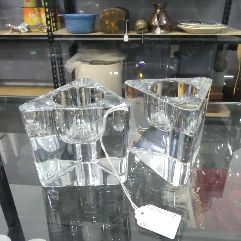 PAIR OF CRYSTAL CANDLE HOLDERS H.85mm Image 1++