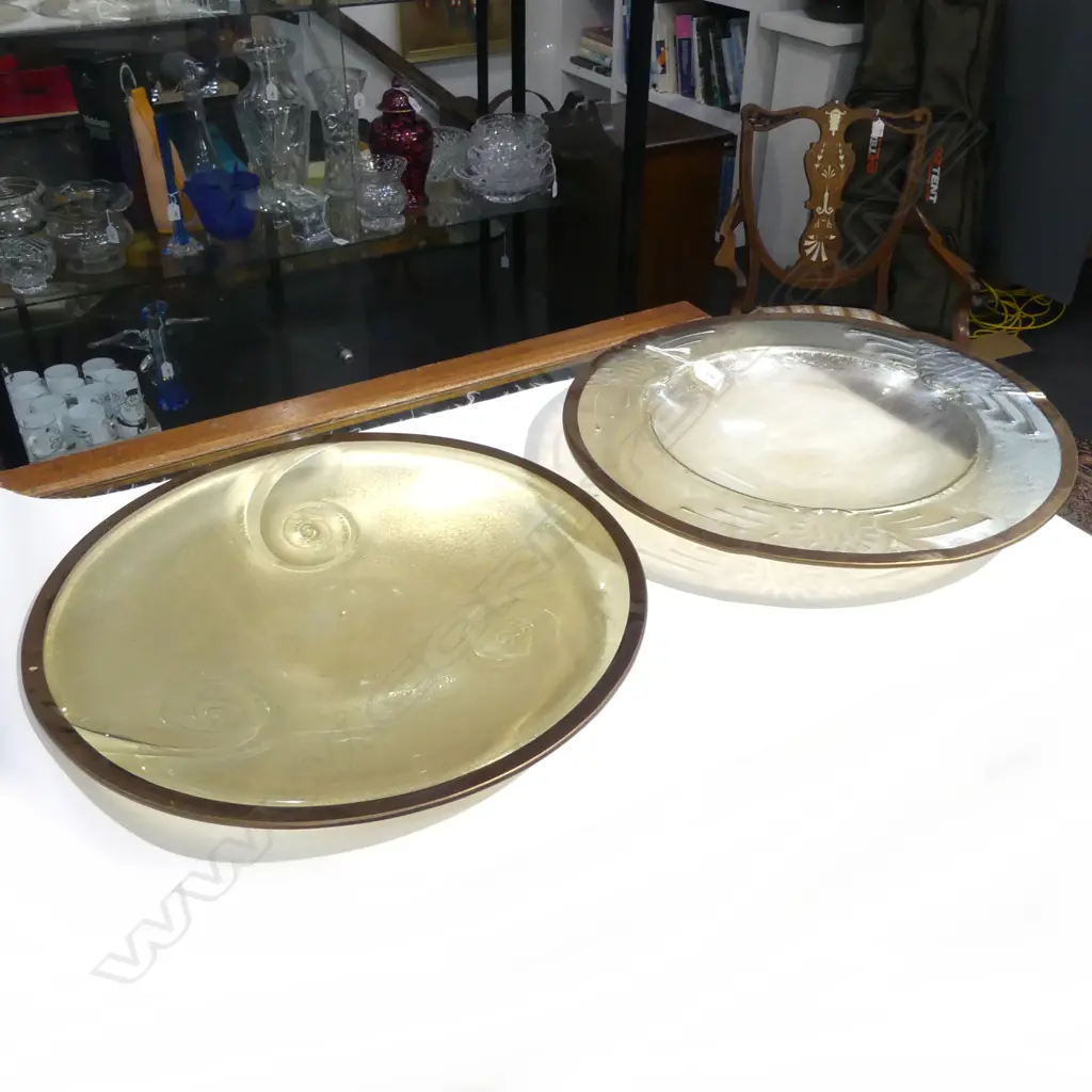 2 LG GLASS BOWLS w. GILT RIM 490mm dia Image 1++