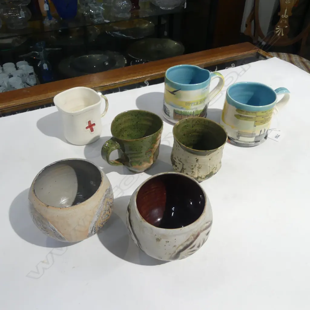 STRAHAN CLARKE POTTERY; 5 CUPS (2 BY BARTLETT, NELSON) & 2 BOWLS Image 1++