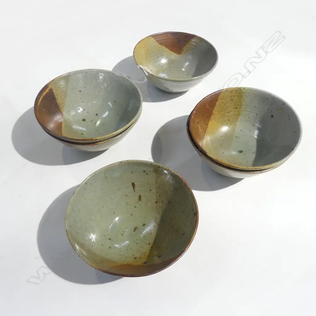 6 STUDIO POTTERY BOWLS 130mm dia, STAMPED Image 1++