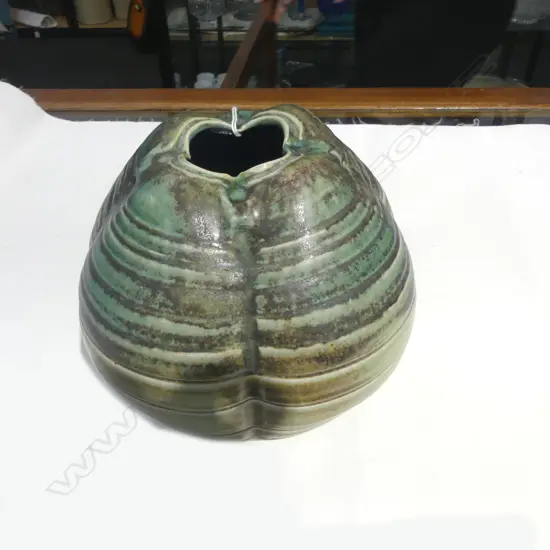 GREEN GLAZED POTTERY LOBED VASE H.180mm