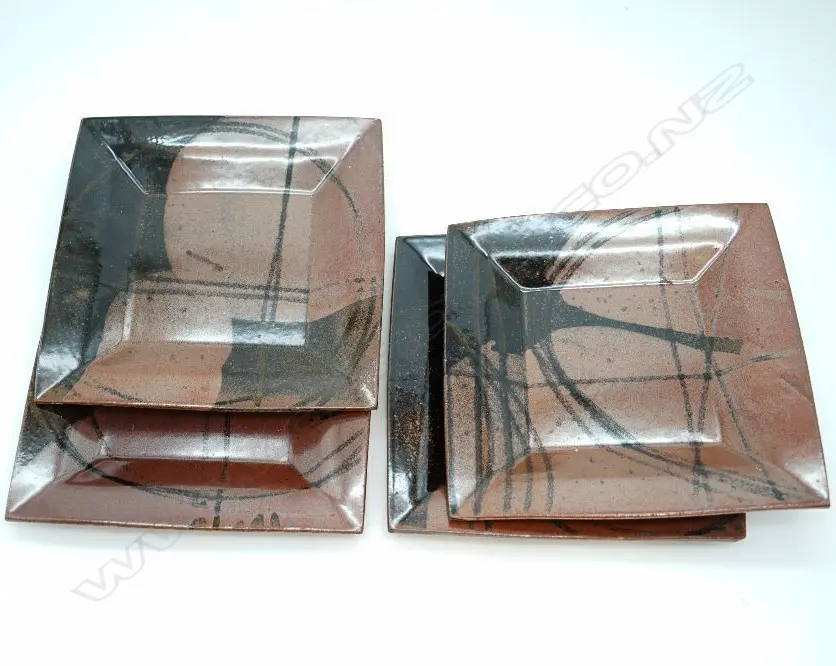 Four Japanese Studio Pottery Square Dishes, 260 x 260mm-John Perry Collections Image 1++