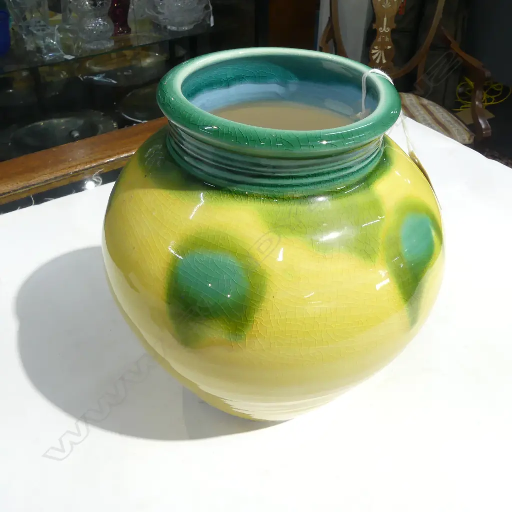 ANDREW VAN DER PUTTEN BALUSTER VASE, GREEN/YELLOW GLAZE, IMPRESSED MARK TO BASE, H.200mm Image 1++