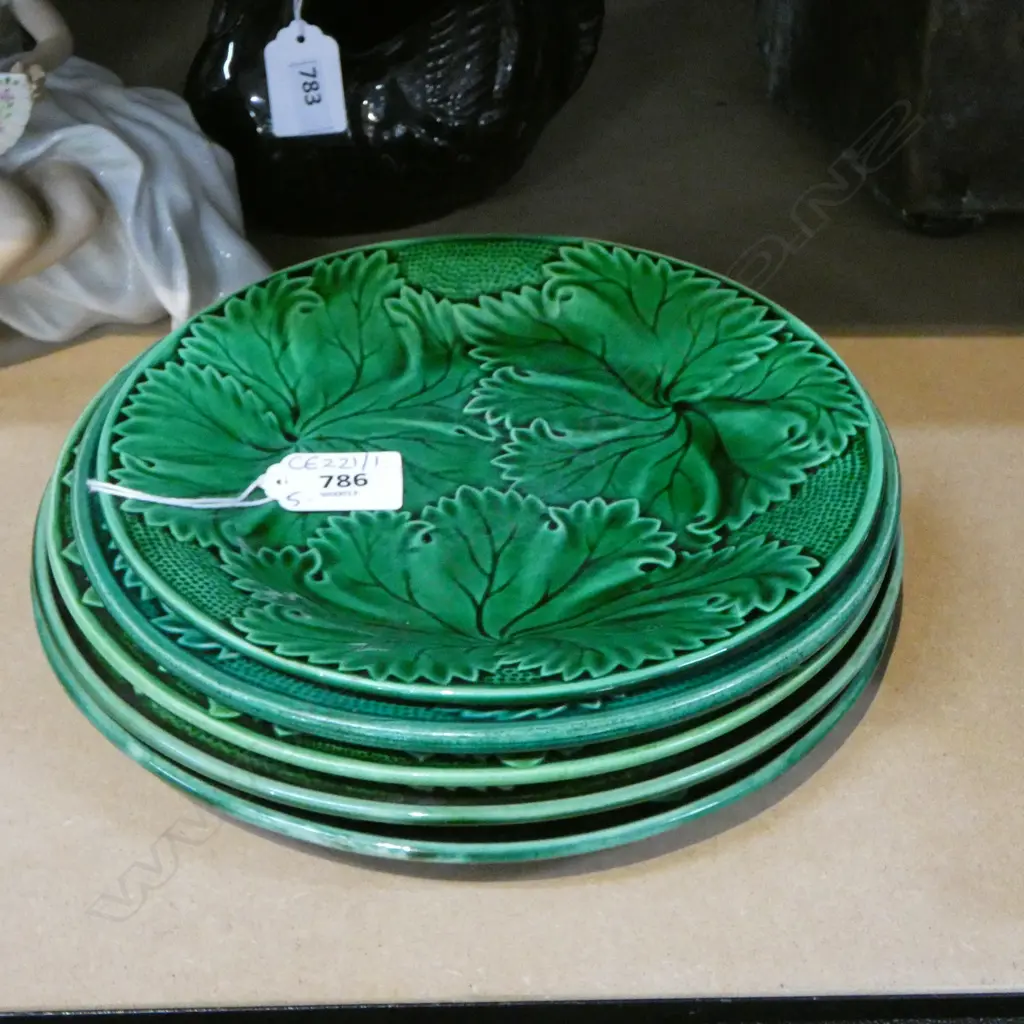 5 GREEN MAJOLICA SIDE PLATES 230mm dia Image 1++
