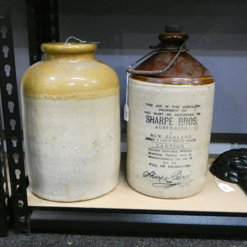 SHARPE BROS STONEWARE BOTTLE H330MM & STONEWARE CROCK H320MM Image 1++