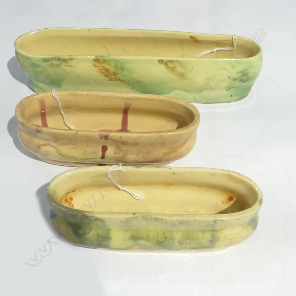 3 TROUGH VASES by BRIAR GARDNER; UNMARKED, SOME FIRING FLAWS, L.255mm Image 1++