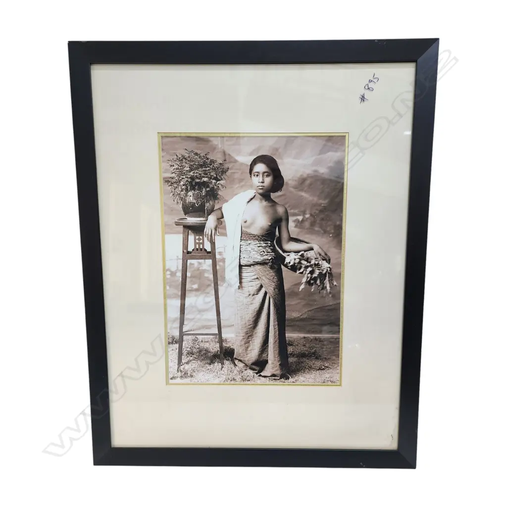 TWO REPRINT PHOTOS STUDIO SHOTS OF JAVANESE WOMAN 400 X 290mm. Framed under glass. Ex. Monsoon Poon restaurant. Image 1++